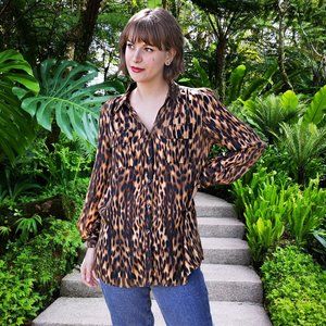 Leopard Button Down Blouse Medium